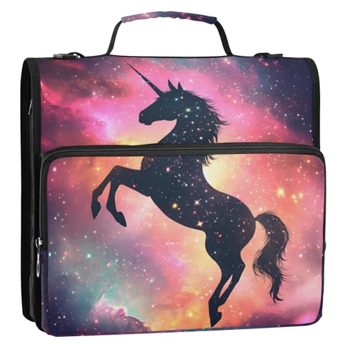 Unicorn Galaxy Sky 3 Ring Binder Bag 1.5 inch Binder Organizer with Zipper Shoulder Strap 500 Sheet Documents Storage for School Office - color: A019, size: 13.6 x 12.4 x 3.5 in