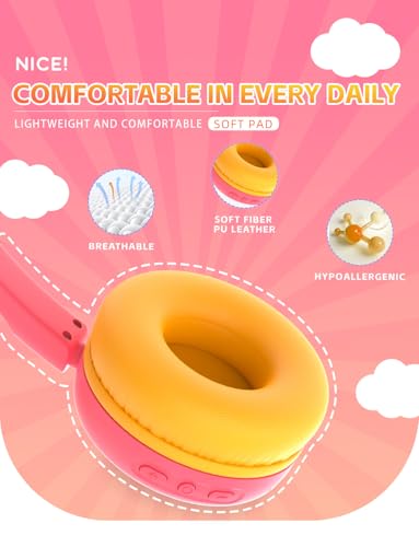Kids Bluetooth Headphones,Toddler Headphones with Microphone,85dB Volume Limited,Bluetooth 5.4 Twistable Lightweight Kids Wireless Earphones for Boy Girl Tablet Travel School - color: Orange