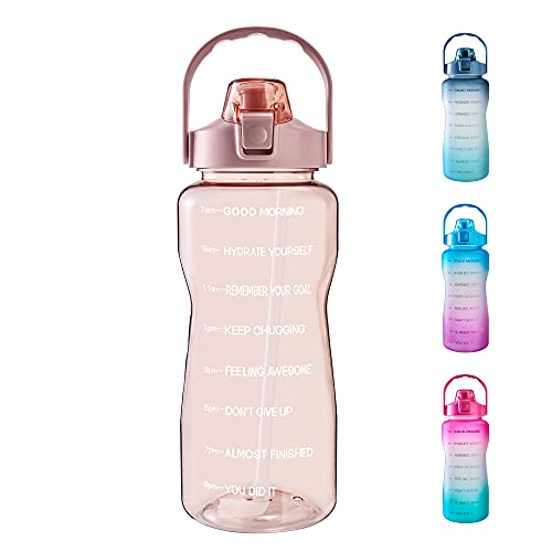 EYQ 64oz/128oz Leakproof Free Drinking Water Bottle with Motivational Time Marker BPA Free for Fitness, Gym and Outdoor Sports - color: Pink