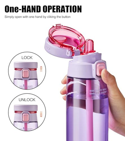 TKK Sports Water Bottle with Straw & Build-in Carrying Handle, Spill-Proof 2-in 1 Lid, 20 oz Plastic Bottles, Dishwasher Safe, Leak-Proof Locking Lid for Kids, Outdoor, School Backpack, Purple - color: Purple