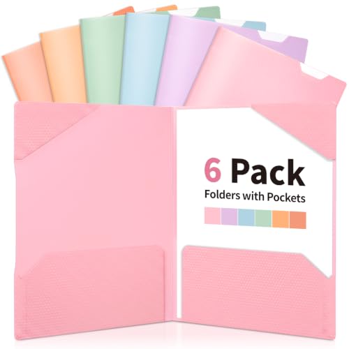 Sooez 6 Pack Folders with Pockets, 2 Pocket Folders | with Writable Category Labels and Non-Slip Tabs, Fits A4/Letter Size Paper, Sturdy Plastic Folders for School, Office, Home - color: Pastels Color, size: 6 Pack
