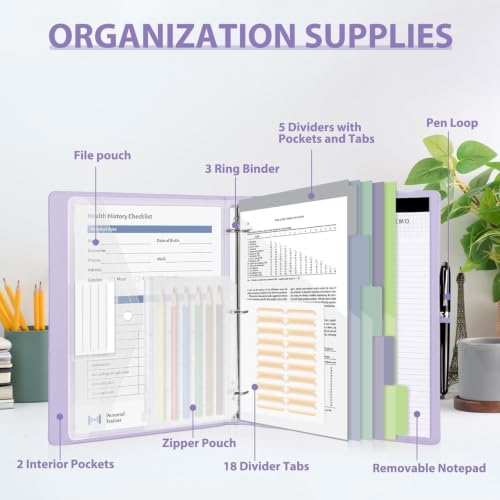 3 Ring Binder with Clipboard,1 Inch Binders with Notepad&5 Dividers with Pockets, Labels,PU Clipboards for School Office(Purple,Letter Size) - color: Purple, size: Letter Size - 1 Inch