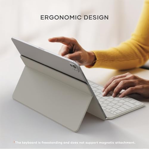 Satechi OntheGo Bluetooth Keyboard with Adjustable Stand, Connect up 3 Devices, USB C Rechargeable Battery, Compact and Portable Keyboard for iPad, Tablet – Sand - color: Sand