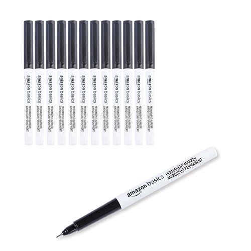 Amazon Basics Ultra Fine Point Permanent Markers for Drawing and Writing, Quick Drying, Fade Resistant, Black, 12-Pack - color: Black, size: 12 Count (Pack of 1)