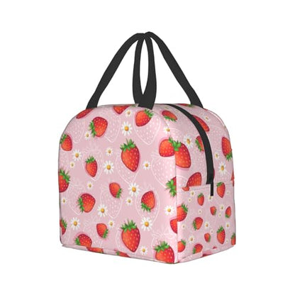 Imiss Strawberry Lunch Bag for Girls Women, Cute Fruit Strawberry Reusable Insulated Lunch Tote with Pocket Lunch Box for School Work Picnic - color: Strawberry