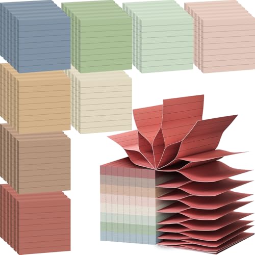 48 Pack Pop Up Lined Sticky Notes 3x3, 8 Colors Accordion Sticky Notes with Lines, Self Sticky Note Memo Pads for School and Office Supplies, Morandi - color: Morandi