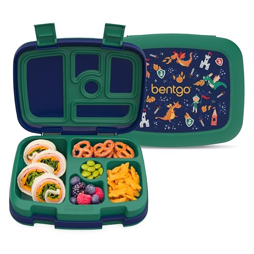 Bentgo Kids Prints Leak-Proof, 5-Compartment Bento-Style Kids Lunch Box - Ideal Portion Sizes for Ages 3-7, Durable, Drop-Proof, Dishwasher Safe, PFAS- & BPA-Free Materials (NEW Dragons & Knights) - color: Dragons & Knights
