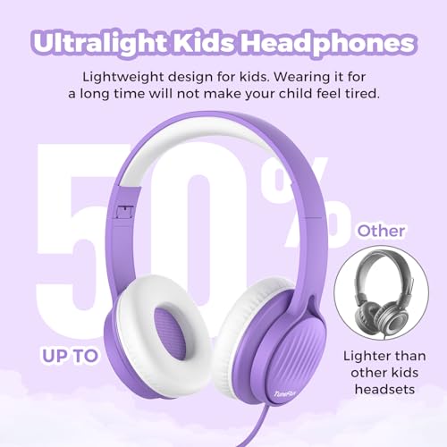 TuneFlux Upgraded Kids Headphones, Wired Toddler Headphones, 85dB Limited Volume On Ear Headphones, Portable Foldable Design, Stereo Sound Kids Headsets for School/Tablet/Travel-Purple - color: Purple