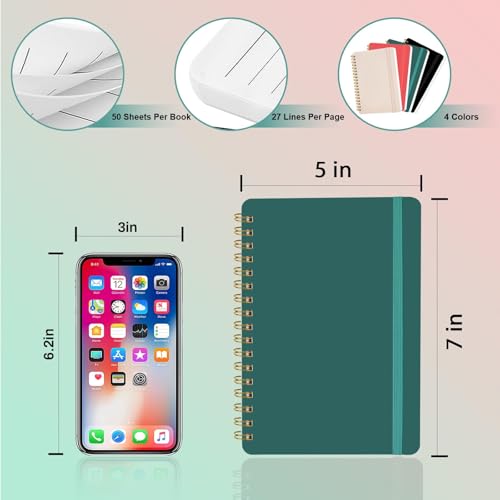 4 PCS 5x7 Spiral Notebook, Spiral Journal Notebook, 5x7 Notebooks for Work, Note Taking, School, Small Notebooks with Strap, Cute Notebooks for Women 50 Sheets
