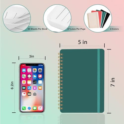 4 PCS 5x7 Spiral Notebook, Spiral Journal Notebook, 5x7 Notebooks for Work, Note Taking, School, Small Notebooks with Strap, Cute Notebooks for Women 50 Sheets