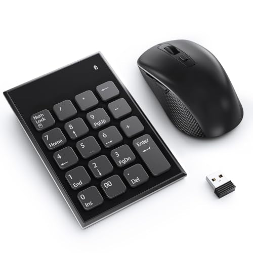 Wireless Number Pad and Mouse Combo, 19 Key USB Keypad and 3 Adjustable DPI Silent Mouse, 2.4GHz Ultra Slim Keypad for Laptop, PC, Desktop, Notebook – One USB Receiver, Portable and Lightweight