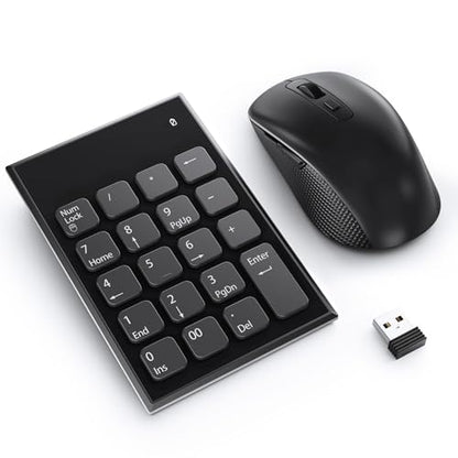 Wireless Number Pad and Mouse Combo, 19 Key USB Keypad and 3 Adjustable DPI Silent Mouse, 2.4GHz Ultra Slim Keypad for Laptop, PC, Desktop, Notebook – One USB Receiver, Portable and Lightweight