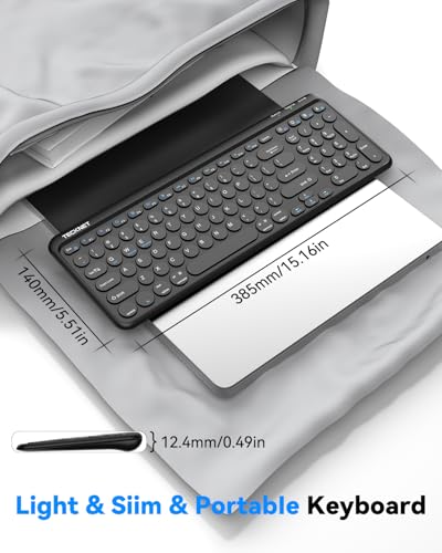 TECKNET Wireless Keyboard Bluetooth & 2.4G USB, Up to 4-Device Connection, USB C Rechargeable Battery, Quiet Typing, Compact Layout, 7° Ergonomic Tilt, Compatible with Windows/Android/iOS, Black - color: Black