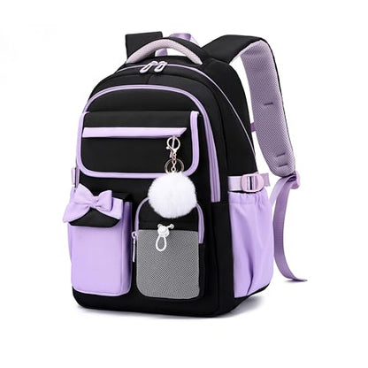 Girls Backpack School Bags Kids Elementary School Backpack for Girls Teens Cute Childrens Bookbags Casual Back Packs, Black Purple - color: Black-purple