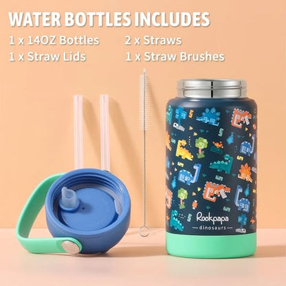 rockpapa Kids Lunch Box Set with 14oz Insulated Water Bottle & Lunch Bag, Leakproof 5.5 Cups Bento Box for School & Children, BPA-Free, Microwave Safe for Boys Girls (Blue Dinosaur) - color: Blue Dinosaur