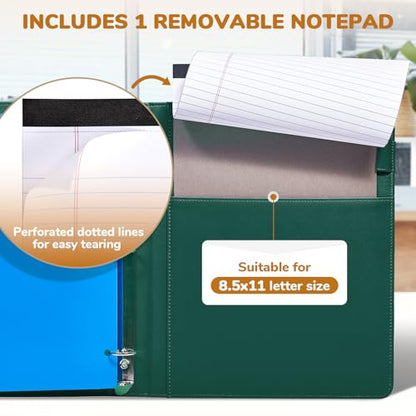 JoyCat 3 Ring Binder Clipboard with Storage,12.4"x10.2"Magnetic Clipboard Folder with 5 Expandable Folders,Refillable Lined Notepad (11" x 8.5"),Ideal for School Office Nursing(Dark Green) - color: Dark Green
