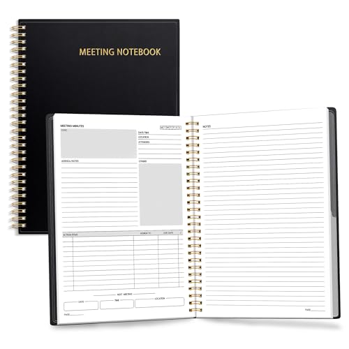 SUNEE Half Meeting Half Note - 7.5"x10" Professional Notebooks for Work - 160 Pages, B5 Size Project Planner, Spiral Meeting Agenda/Minutes Organizer for Women Men, Note Taking, Office & Business - color: Black, size: B5 7.5"x 10"