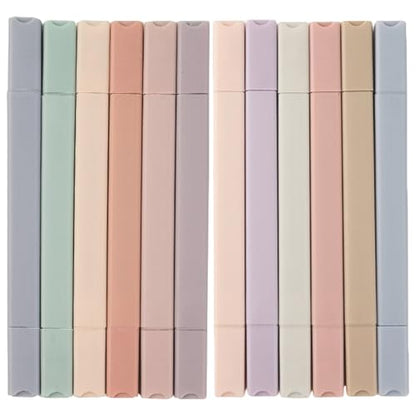 Aesthetic Highlighters, 12PCS No Bleed Dry Fast Dual Tip Pastel Highlighters with Square Stick for Office Back to School Supplies Dual Tip Planner