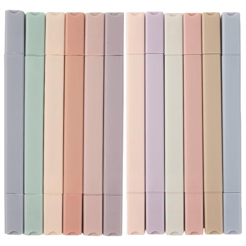 Aesthetic Highlighters, 12PCS No Bleed Dry Fast Dual Tip Pastel Highlighters with Square Stick for Office Back to School Supplies Dual Tip Planner