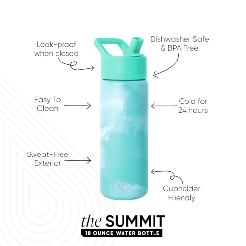 Simple Modern Kids Summit Water Bottle with Straw Lid | Vacuum Insulated Stainless Steel | Leak Proof BPA-Free Cup for School | 18oz, Ocean Tide - color: Pattern: Ocean Tide, style: 18oz