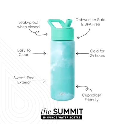 Simple Modern Kids Summit Water Bottle with Straw Lid | Vacuum Insulated Stainless Steel | Leak Proof BPA-Free Cup for School | 18oz, Ocean Tide - color: Pattern: Ocean Tide, style: 18oz