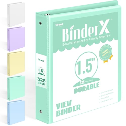 BinderX Extra Durable 1.5 Ring Binder, Round Ring 1.5 Inch Binders, Fits 325 Sheets of 8.5x11 Paper, Customizable View Cover with Inside Pockets, Cute 1.5" Binder, School Supplies for Girls, Green - color: Light Green, size: 1.5 inch