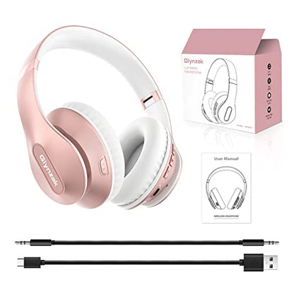 Wireless Bluetooth Headphones Over Ear 65H Playtime HiFi Stereo Headset with Microphone and 6EQ Modes Foldable Bluetooth V6.0 Headphones for Travel Smartphone Computer Laptop Rose Gold - color: Rose Gold