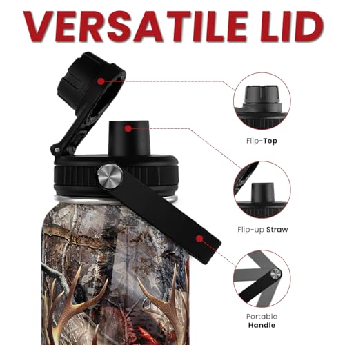 Hunting Water Bottle 32oz - Stainless Steel Insulated Bottles with Lid - Hunting Presents for Men Dad Husband Papa, Hunters Birthday Christmas Fathers Day - color: Hunting 2