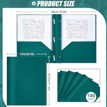 Lincia 100 Pcs Plastic Folders with Pockets and Prong Folders with Prongs 2 Pockets for Office, School for Students, Teachers, Office Workers(Dark Green) - color: Dark Green