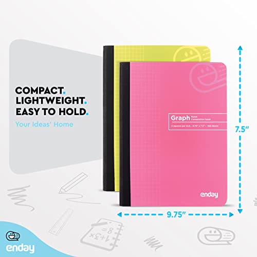 Enday Graph Paper Composition Notebook, Hard Cover Graphing Notebook, 4 Squares Per Inch Graph Ruled Composition Notebook, Premium Quad Ruled Notebook, 100 Sheets, Pink and Yellow (2 Pack) - color: PINK - YELLOW, size: 2