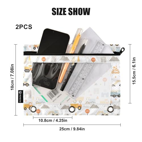 Monster Truck White Binder Pouches 3 Ring for Boys Girls School Office College Supplies Roadster Racing Cars Pencil Pouches Case Bag with Clear Window and Zipper 2 Pack - color: Cars