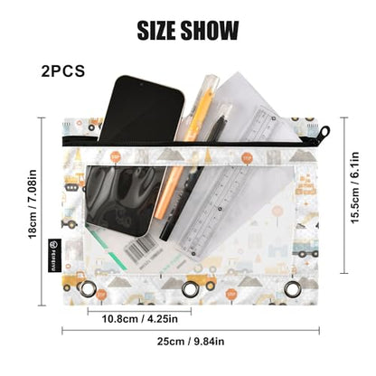 Monster Truck White Binder Pouches 3 Ring for Boys Girls School Office College Supplies Roadster Racing Cars Pencil Pouches Case Bag with Clear Window and Zipper 2 Pack - color: Cars