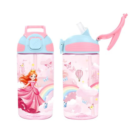 Kids Water Bottle with Straw BPA Free Kids Plastic Bottle for School Travel - color: Princess Castle, size: 18.6 Ounces