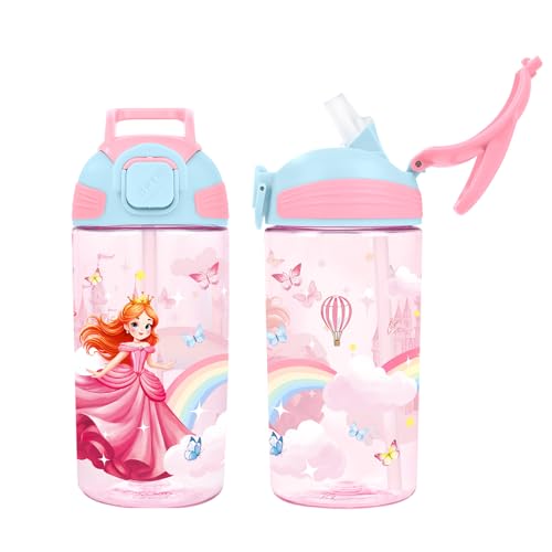 Kids Water Bottle with Straw BPA Free Kids Plastic Bottle for School Travel - color: Princess Castle, size: 18.6 Ounces