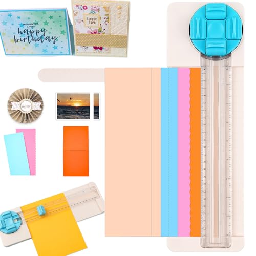 4-in-1 Paper Trimmer, 4 Style Multi-Function Scrapbooking Tool with Dial Blades of Straight, Wave, Dotted, Perforated, Creasing, Craft Paper Cutter for Cutting Carstock,Coupons,Photos,Labels (Blue) - color: Blue