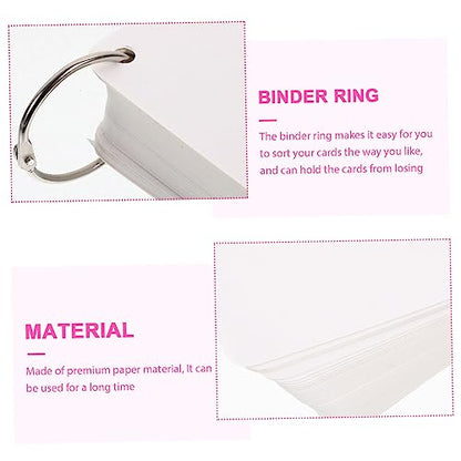 Blank Flash Cards 200-piece Index Cards Metal Ring Binder Pre-punched Holes for Learning Organization