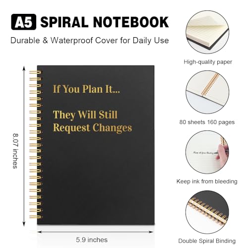 If You Plan It They Will Still Request Changes Black Golden Horizontal Lined Spiral Notebook, Funny Spiral Notebook Gifts for Coworker Project Manager Designer Developer, Humor Office Journal - style: If You Plan It