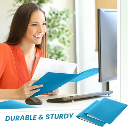 Lincia 100 Pcs Plastic Folders with Pockets and Prong Folders with Prongs 2 Pockets for Office, School for Students, Teachers, Office Workers(Sapphire Blue) - color: Sapphire Blue