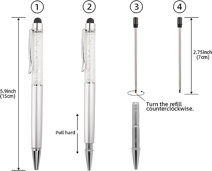 Bling Ballpoint Pens Crystal Diamond Pen Capacitive Touch Screen Stylus with Replacement Refills Rubber Tips for iPhone iPad Kindle Touchscreen Devices 3Pcs Writing Pen (Silver) - color: Silver