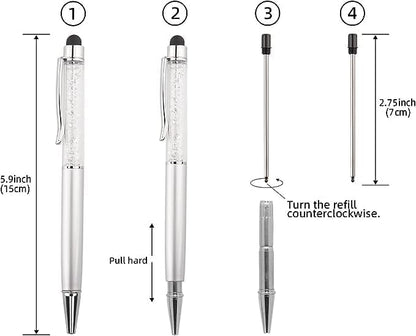 Bling Ballpoint Pens Crystal Diamond Pen Capacitive Touch Screen Stylus with Replacement Refills Rubber Tips for iPhone iPad Kindle Touchscreen Devices 3Pcs Writing Pen (Silver) - color: Silver