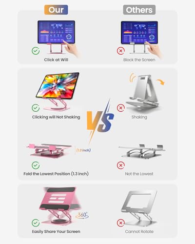 LOXP Metal Tablet Stand, 360 Rotating iPad Stand with Heavy-Duty Base, Tablet Holder Compatible with 4.7-16.9" Device, iPad Pro Air Mini, Kindle, Surface Tablet, Portable Monitors - Pink - color: Pink