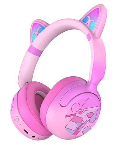Kids Bluetooth Headphones with LED Cat Ears, Active Noise Cancelling Headphones for Kids, 85dB Safe Volume, 40H Play Time, Bluetooth 6.0, Fast Charging, Built-in Mic for iPad/Tablet/Airplane, Pink - color: Pink