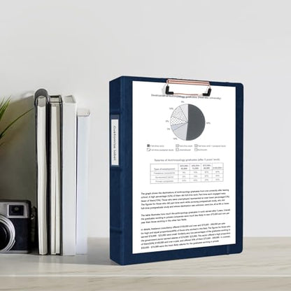 Ospelelf 3 Ring Binder With Clipboard 1 Inch Leather for Letter Size (8.5" x 11"), 5 Tab Dividers Office Supply, Dark Blue - color: Dark Blue, size: Letter Size - 1 Inch