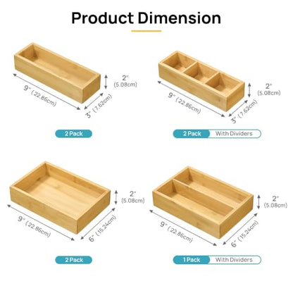 Vtopmart Bamboo Drawer Organizer Boxes - Set of 7 Multi-purpose Wooden Storage Dividers for Kitchen, Bathroom, Office, Desk, Makeup, Jewelry & More, Non-Slip Junk Drawer Organizer Trays for Storage - style: 7 Boxes