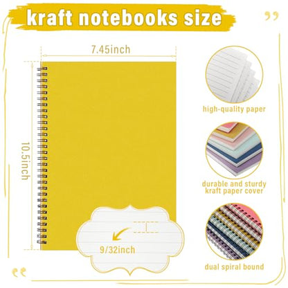 Fuutreo 6 Pack B5 Spiral Notebooks 10.5 x 7.45 Inch College Ruled Aesthetic Journal Kraft Hardcover 70 Sheets (140 Pages) Spiral Notebook for Office Students Work Journaling(Playful,Bright) - color: Playful