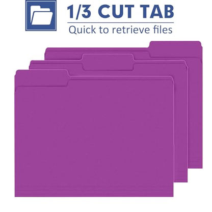 File Folder, PANDRI 120 Pack File Folder, 1/3 Cut Tab, Letter Size, Filing Folder for Office School Business, Rosepurple - color: Rosepurple