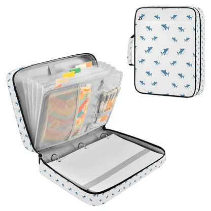 Blueangle Mini Blue Shark Zipper Binder with 1.2-Inch O-Rings, 7-Tab Dividers & Expanding File Folder – 500-Sheet Capacity 3-Ring Organizer for School & Office
