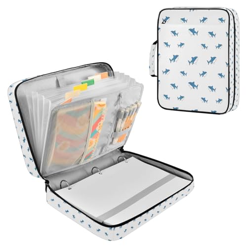Blueangle Mini Blue Shark Zipper Binder with 1.2-Inch O-Rings, 7-Tab Dividers & Expanding File Folder – 500-Sheet Capacity 3-Ring Organizer for School & Office