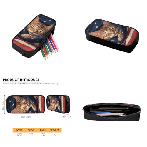 American Flag Cat Backpack for Girls Boys Backpack with Lunch Box Water Bottle Holder and Soft Pencil Pouch 4PCS Set Cute Bookbag with Front Pocket for School 17 inch Large School Bag for Kids - color: American Flag Cat