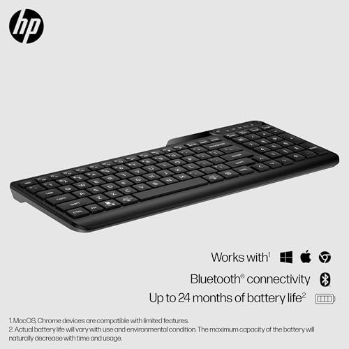 HP 460 Multi-Device Bluetooth Keyboard - Bluetooth with Swift Pair to 3 Multi-Devices, Compatible with Windows/Mac/Chromebook, Laptop, Notebook Black (7N7B8AA) - color: Black, style: Multi-Device KB